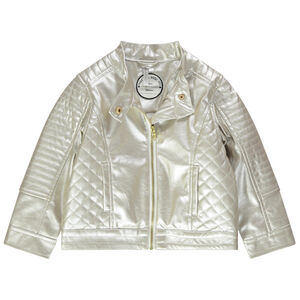 Perfecto de cuero de imitación plateado con forro de borreguillo 