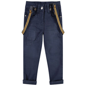 Pantalón de algodón de efecto teñido y arrugado con tirantes de rayas desmontables 