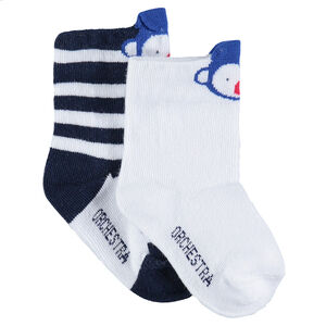 Juego de 2 pares de calcetines variados con motivo de mono de jácquard 
