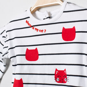 Camiseta de manga larga de raya horizontales y corazones de lentejuelas  