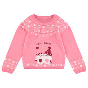 Jersey de punto con corazones de jácquard y pingüinos bordados 