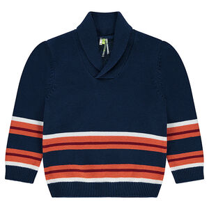 Jersey de punto con rayas de jacquard que contrastan y cuello tipo chal 