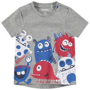 Camiseta de manga corta de punto con monstruos de colores 