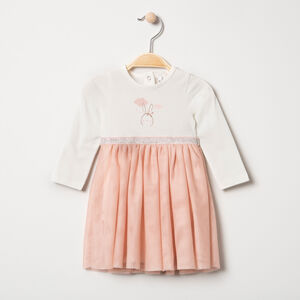 Vestido de punto con efecto 2 en 1 y estampado de conejo con tul elástico plateado 