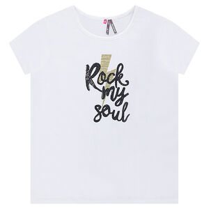 Júnior - Camiseta de punto de manga corta con mensaje brillante estampado  Main Júnior - Camiseta de punto de manga corta con mensaje brillante estampado