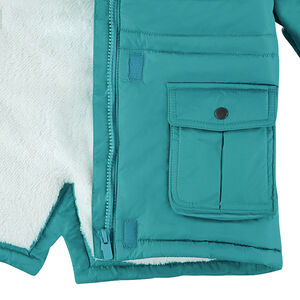Parka con forro de borreguillo y capucha extraíble con bordados 
