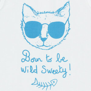 Camiseta lisa con gato y mensaje estampados 