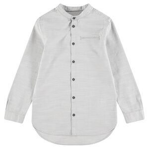 Camisa de manga larga de algodón jaspeado con cuello mao 
