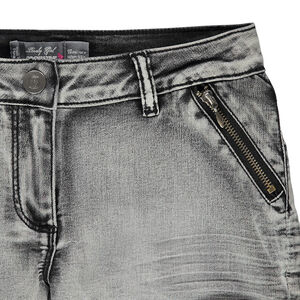 Júnior - Pantalón corto vaquero con efecto gastado con cremallera y flecos 