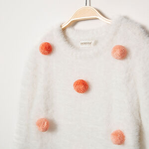 Robe manches longues en tricot effet poil et pompons  Main Robe manches longues en tricot effet poil et pompons