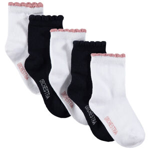 Juego de 5 pares de calcetines negros y blancos lisos.   Main Juego de 5 pares de calcetines negros y blancos lisos.