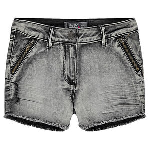 Júnior - Pantalón corto vaquero con efecto gastado con cremallera y flecos 