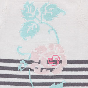 Robe en tricot avec rose et rayures en jacquard  Main Robe en tricot avec rose et rayures en jacquard