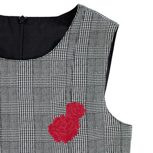 Vestido sin mangas de cuadros Principe de Gales con flores bordadas 
