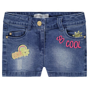 Pantalón corto vaquero con efecto desgastado con bordados y parches  Main Pantalón corto vaquero con efecto desgastado con bordados y parches