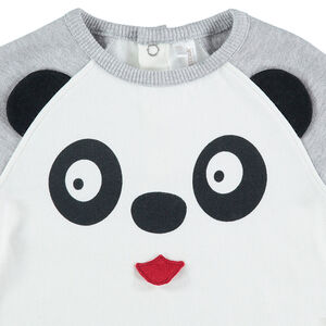 Sudadera de felpa bicolor con panda estampado 