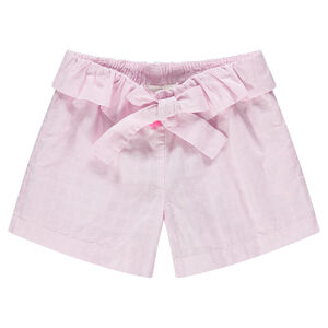 Pantalón corto de algodón con dibujo del mismo color y cinturón con volantes  Main Pantalón corto de algodón con dibujo del mismo color y cinturón con volantes