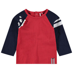 Camiseta de manga larga bicolor con monstruo estampado y dientes de relieve 