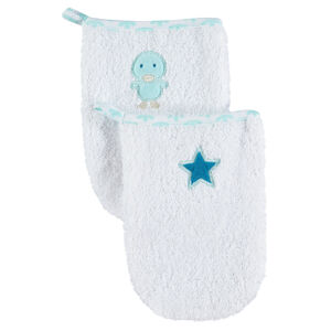 Lote de 2 guantes de aseo con estrella y pájaro con bordado 