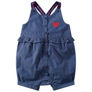 Mono corto de cambray con volantes y corazón estampado 