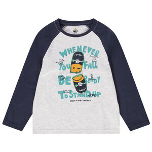 Camiseta de manga larga de punto bicolor con skateboard estampado 