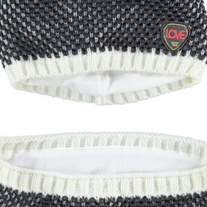 Júnior - Conjunto de gorro y bufanda de punto centrado con insignias 