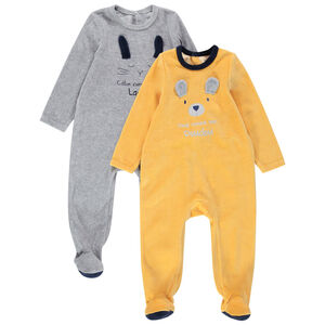 Juego de 2 pijamas de terciopelo con animales estampados y orejas de relieve 