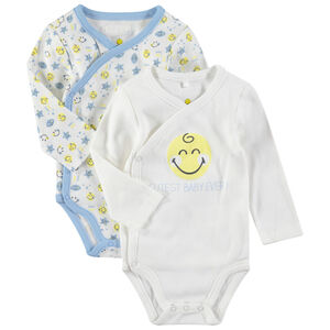 Lot de 2 bodies manches longues en coton bio avec prints Smiley 