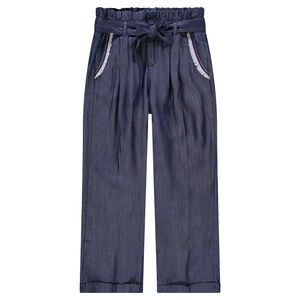 Júnior - Pantalón capri de chambray con bolsillos con ribetes 