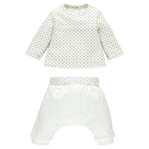 Conjunto de nacimiento camiseta pantalón harem reversible de algodón bio 