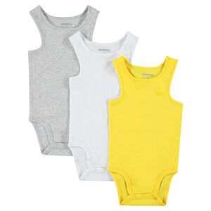 Pack de 3 bodis sin mangas con logo de bigote estampado 