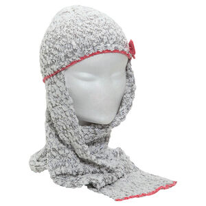 Gorro con bufanda de punto efecto popcorno con lazo que contrasta 
