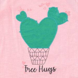 Camiseta rosa con cactus y mensaje estampados   Main Camiseta rosa con cactus y mensaje estampados