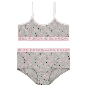 Júnior - Conjunto de sujetador y culotte de punto con unicornios all over 