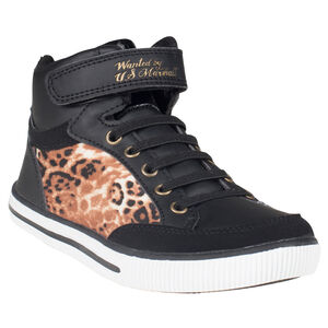 Zapatillas de deporte de caña alta con cordones con sujeción mediante elástico con leopardo US Marshall de color negro 