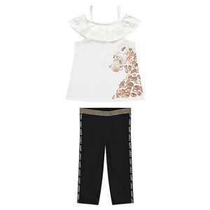 Júnior - Conjunto con camiseta con estampado de leopardo y leggings con bandas cosidas 
