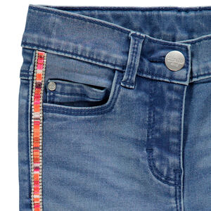Jean slim effet used à bandes latérales colorées  Main Jean slim effet used à bandes latérales colorées
