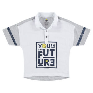 Polo de manga corta de punto con forma cuadrada y estampado ©Smiley 