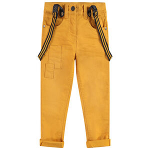 Pantalón de algodón de efecto teñido y arrugado con tirantes de rayas desmontables 