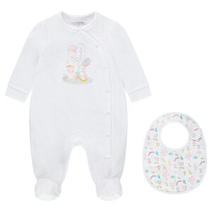 Juego de pijama de terciopelo y babero de punto con estampado all over 