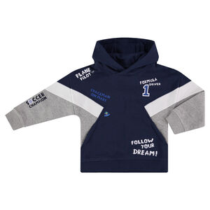 Sudadera con capucha de muletón tricolor con textos estampados  