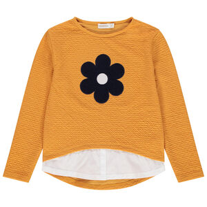 Sweat en molleton effet 2 en 1 avec fleur contrastée brodée 