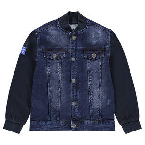 Júnior - Cazadora vaquera de estilo teddy con mangas de felpa  