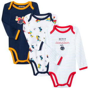 Lot de 3 bodies manches longues en coton bio prints avions 