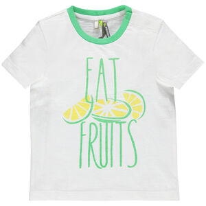 Camiseta de manga corta con frutas e inscripciones estampadas 