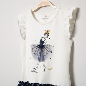 Vestido de manga corta con efecto 2 en 1 y estampado de bailarina  