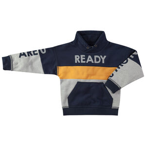 Sudadera de felpa tricolor con inscripciones estampadas 