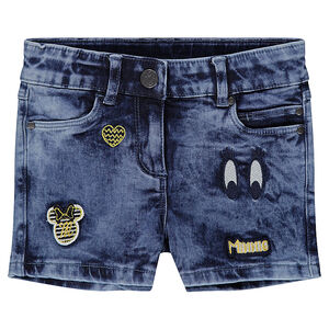Pantalón corto con efecto vaquero desgastado con parches Minnie ©Disney 
