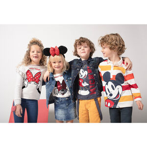 Polo de manga larga de punto de rayas con estampado Mickey Disney 