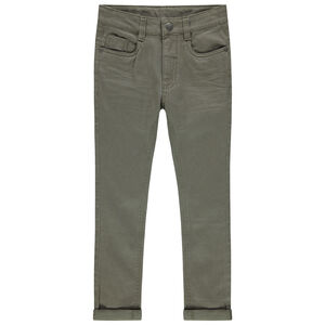 Pantalón con bolsillos liso con efecto desgastado y arrugado 